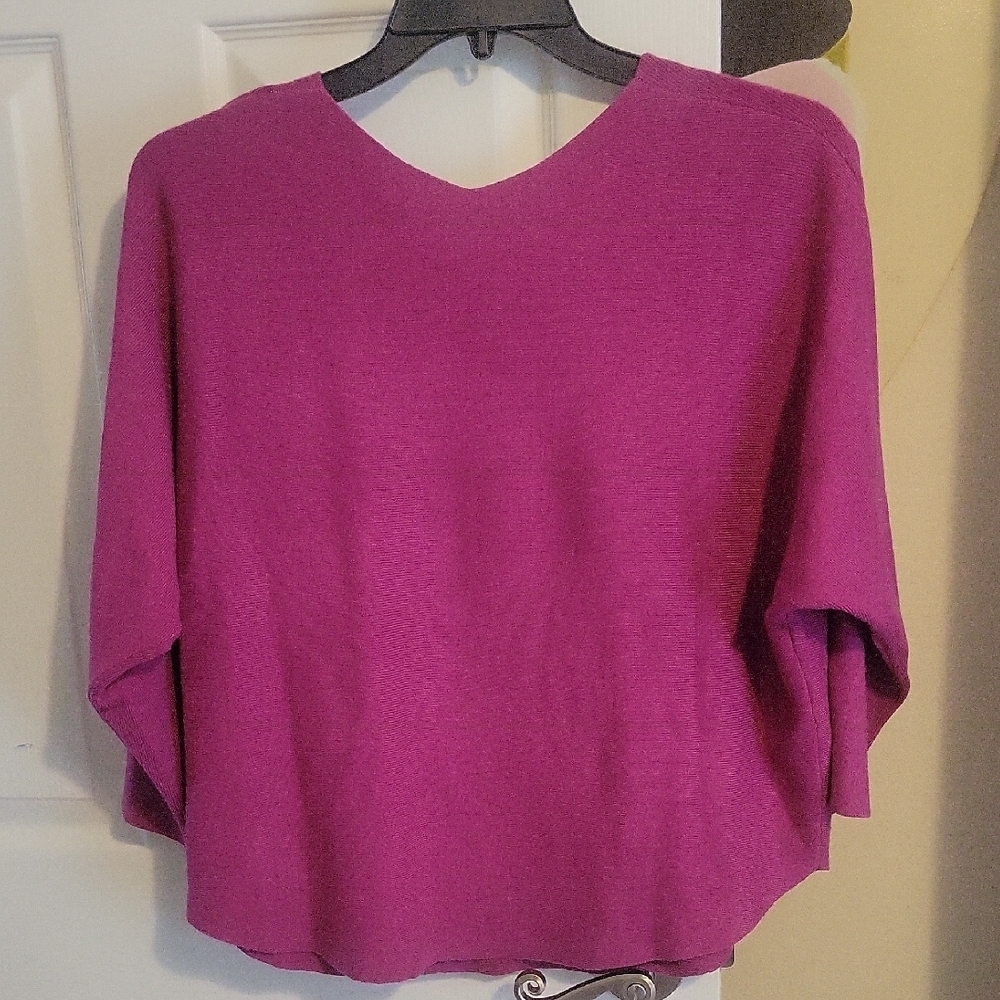 Vita Milano SzXL Magenta V-Neck long sleeve soft ribbed Sweater - Picture 4 of 4